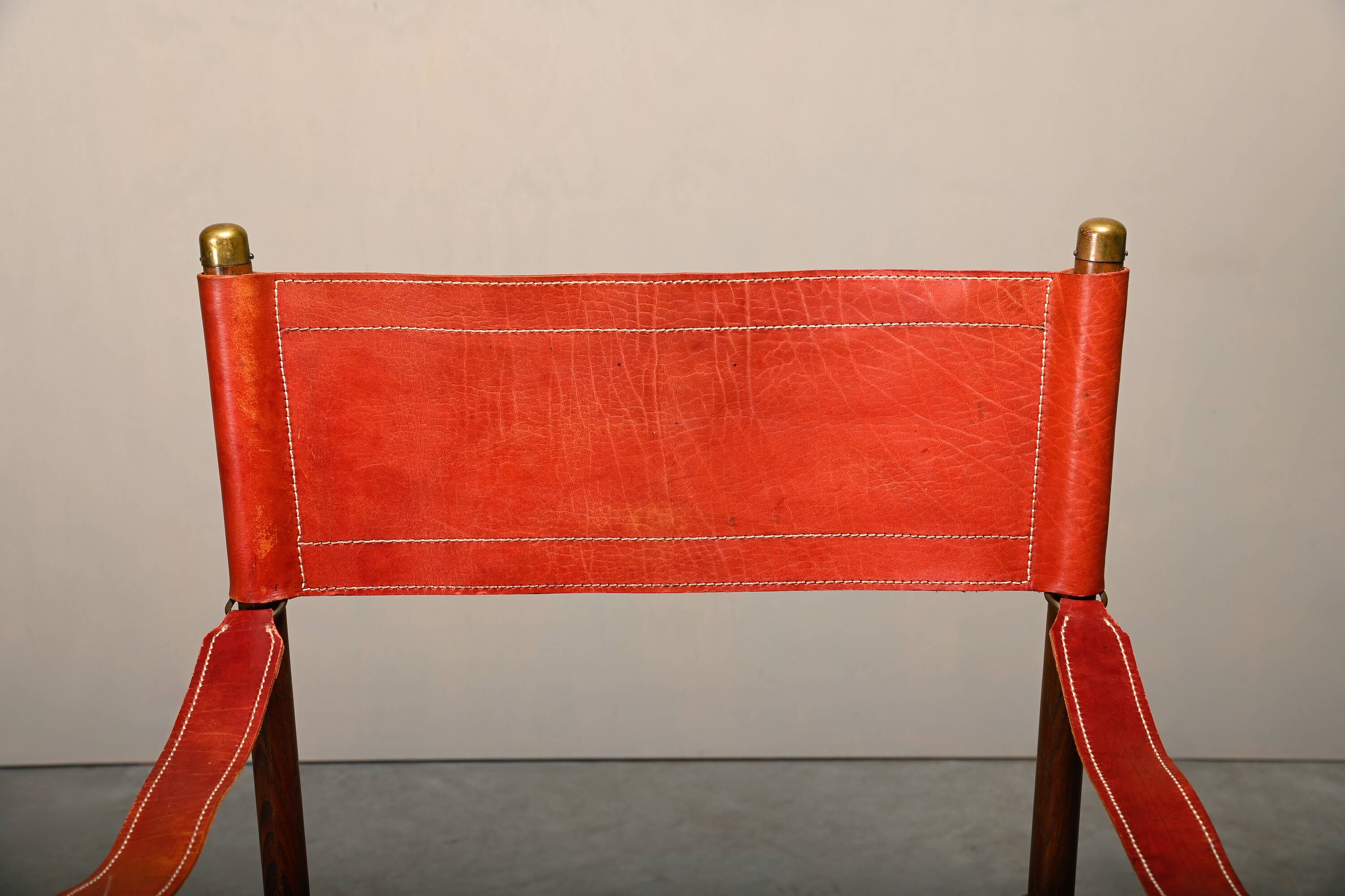 Pair Mogens Koch MK-16 Folding Chair in Oak Wood with Red Leather for Valma