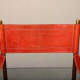Pair Mogens Koch MK-16 Folding Chair in Oak Wood with Red Leather for Valma