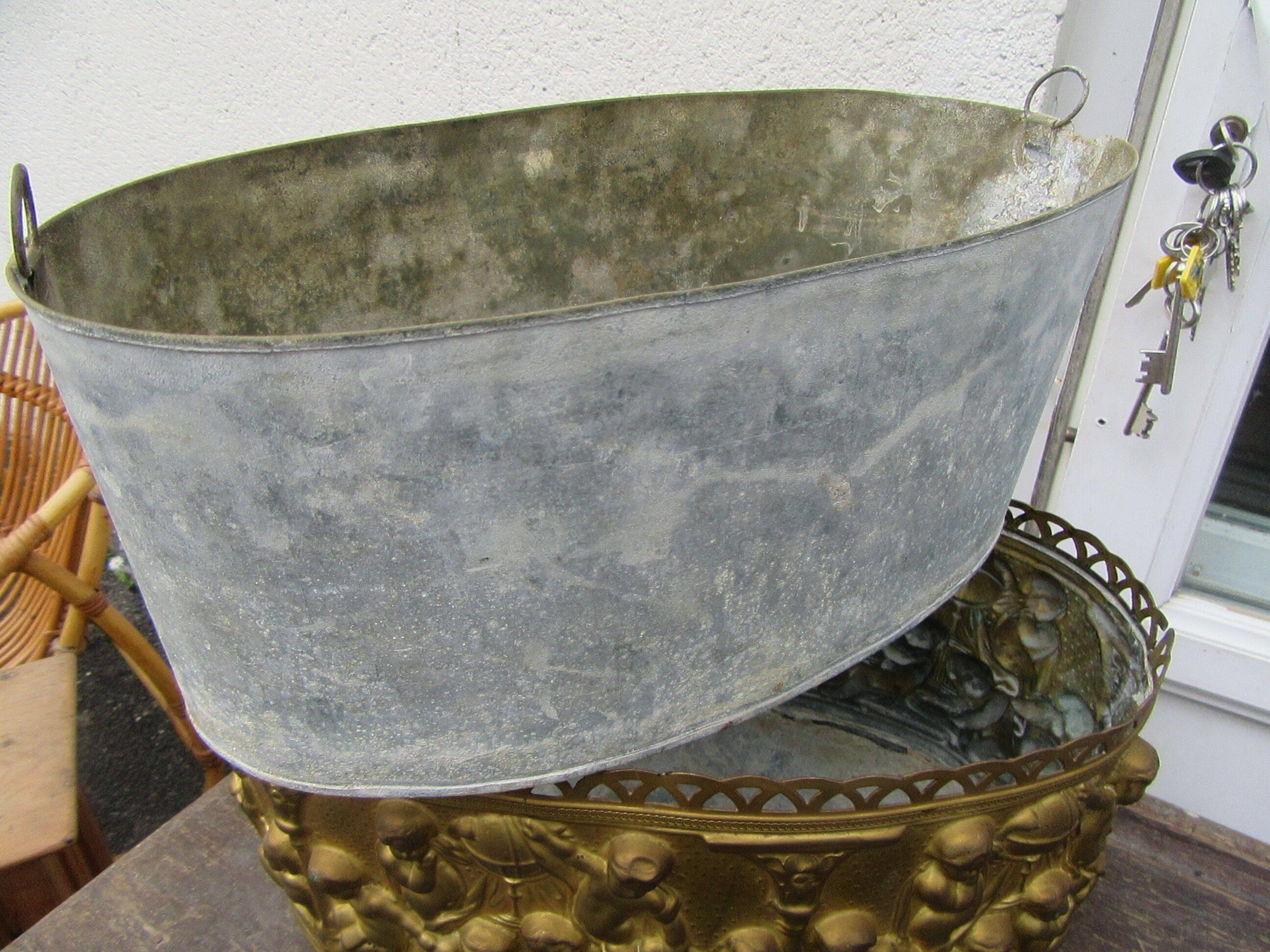 Jardinière laiton avec son bac en zinc