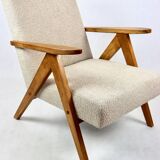 Vintage armchair B-310 VAR beige structural boucle 1970s - 2 pieces available - light wood