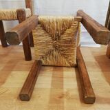 Paire de chaise brutaliste paillée années 50