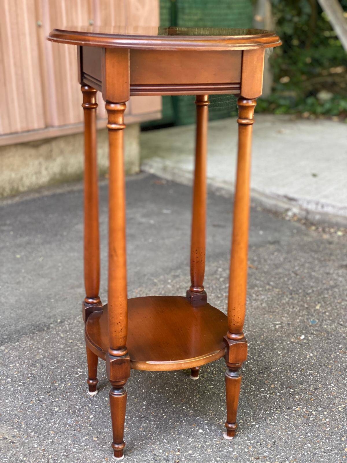Vintage Louis XVI round solid wood side table 1970