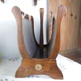Vintage magazine rack wood and natural leather 37x39.5x26 cm 1.76 kg