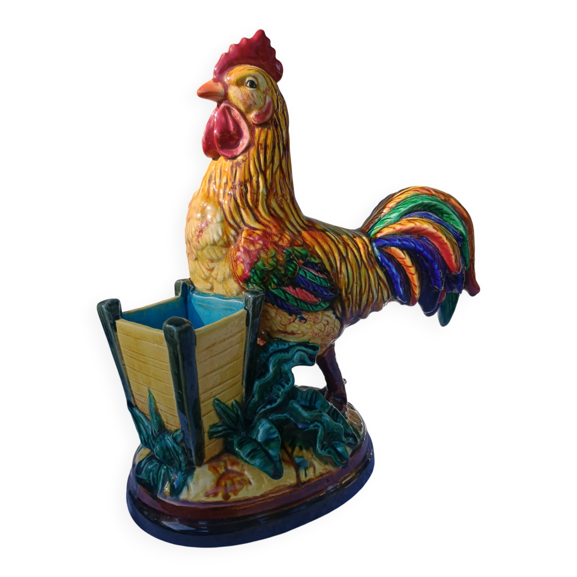 Cigarette case - Cigar pot - Rooster figurine - glazed ceramic