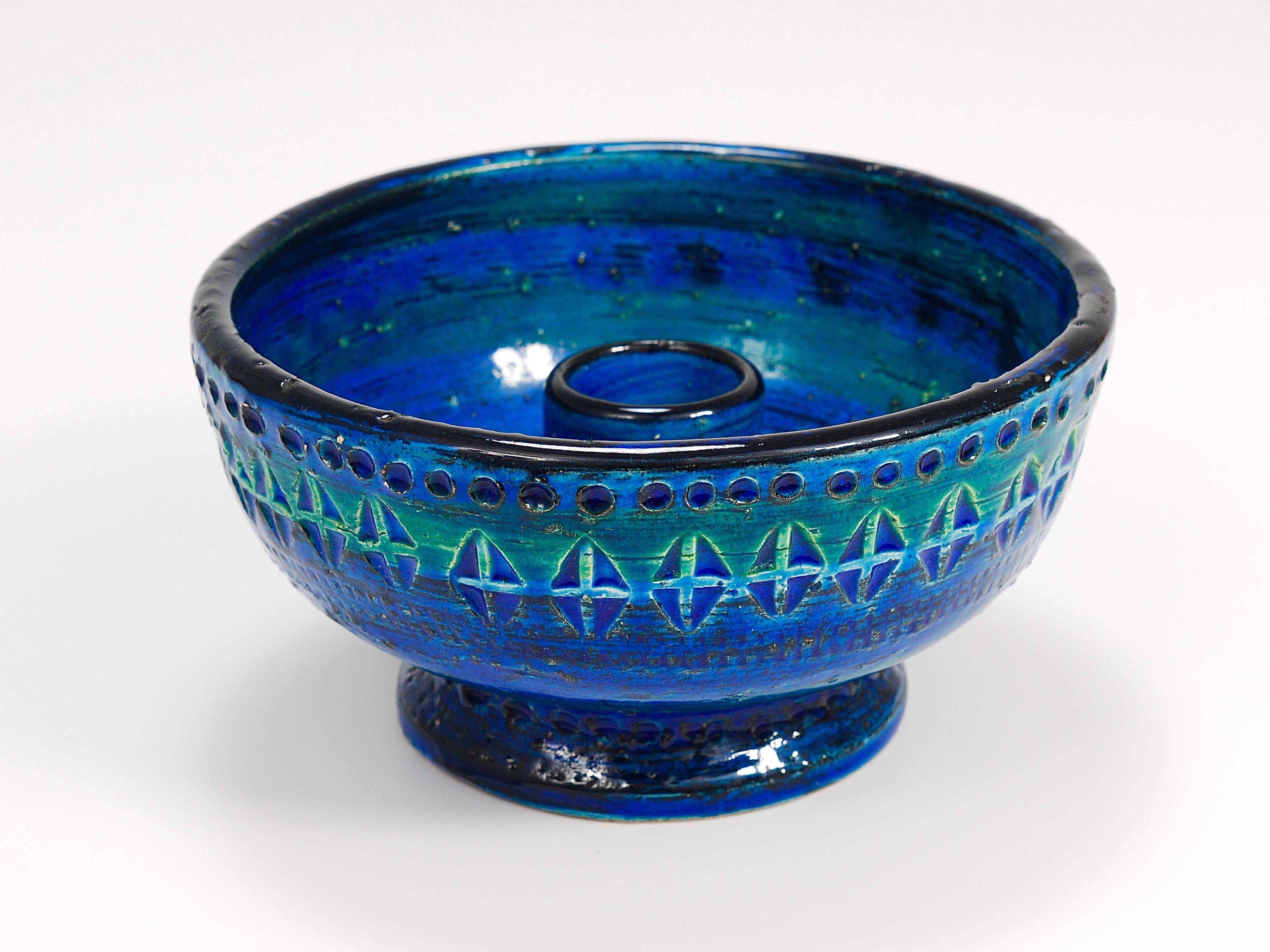 Mid-century candle holder Aldo Londi Bitossi Rimini Blue enamel, 1950s