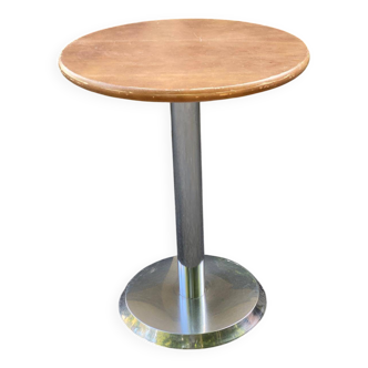 Round wooden bistro table with silver steel tulip base 60cm