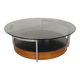 Vintage Italian round coffee table in rosewood, chrome metal, glass.