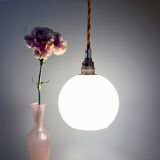 Vintage globe pendant lamp in white opaline