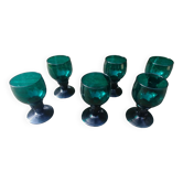 Six verres Roemer en cristal soufflé de couleurs verts au décor "pastilles"