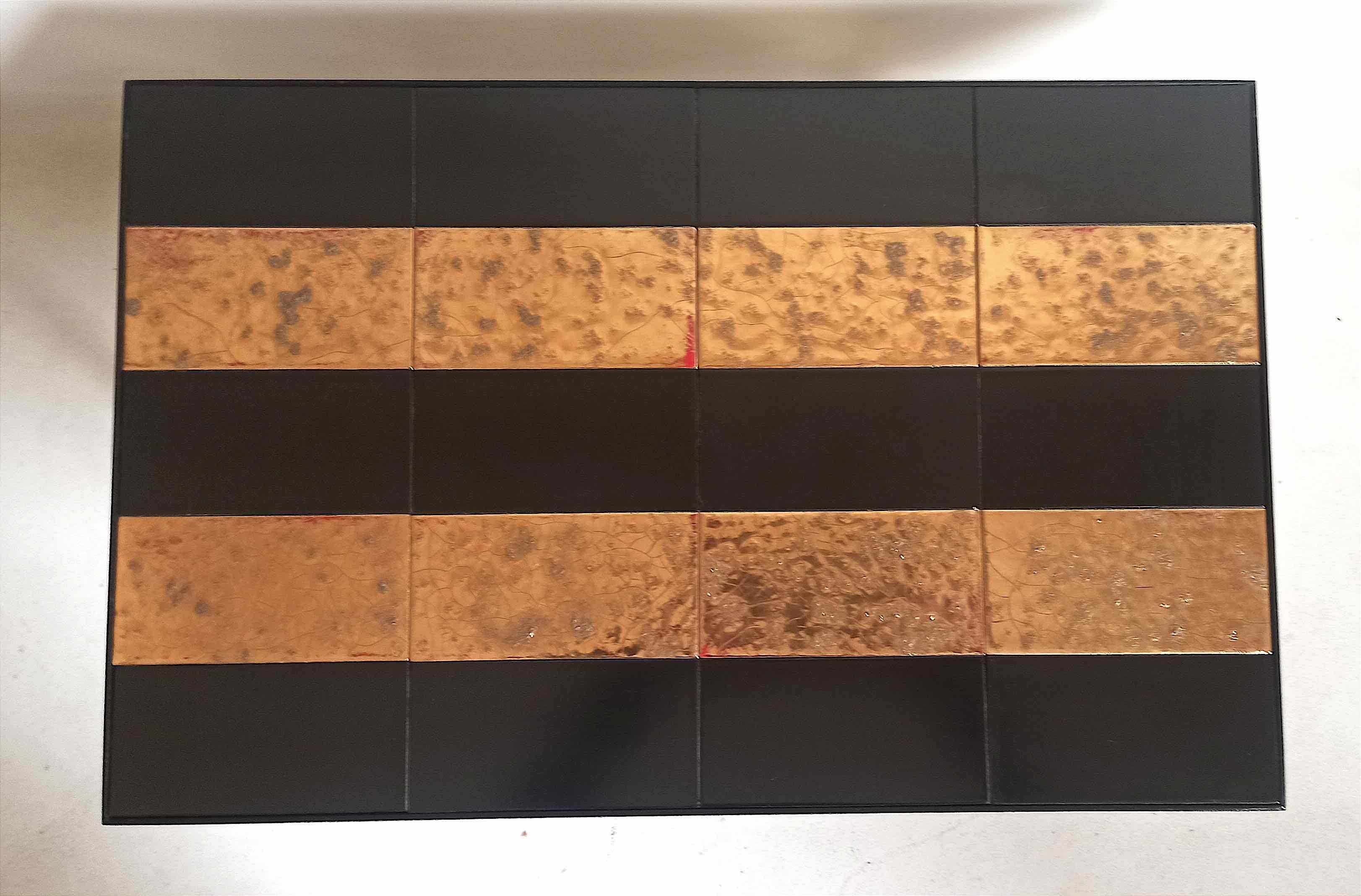 Coffee table with ceramic tiles and gold leaf, height 36 cm, 1950s