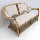 Mid-century Modern Italian Rattan and Wicker Two Armchairs and Sofa, 1970s