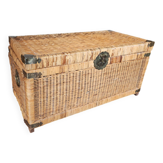 Antique vintage wicker trunk with brass fittings