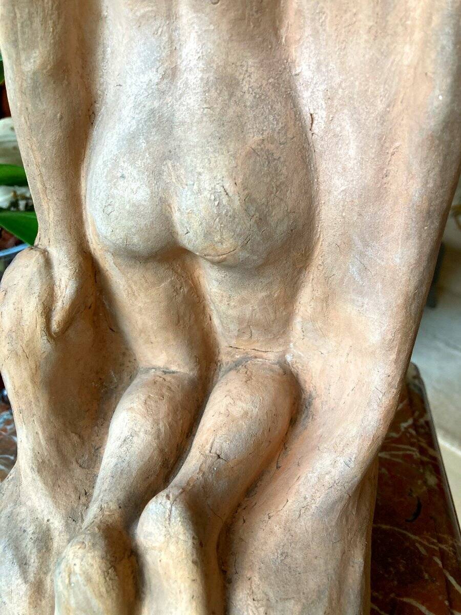 Terracotta Sculpture, Nude Bather, Signed Alfred Jean Halou, Early 20th Century 1910/1920