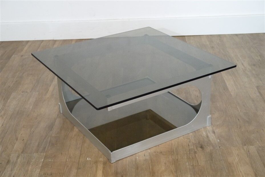 Aluminum and glass coffee table by Pierre Vandel 1970