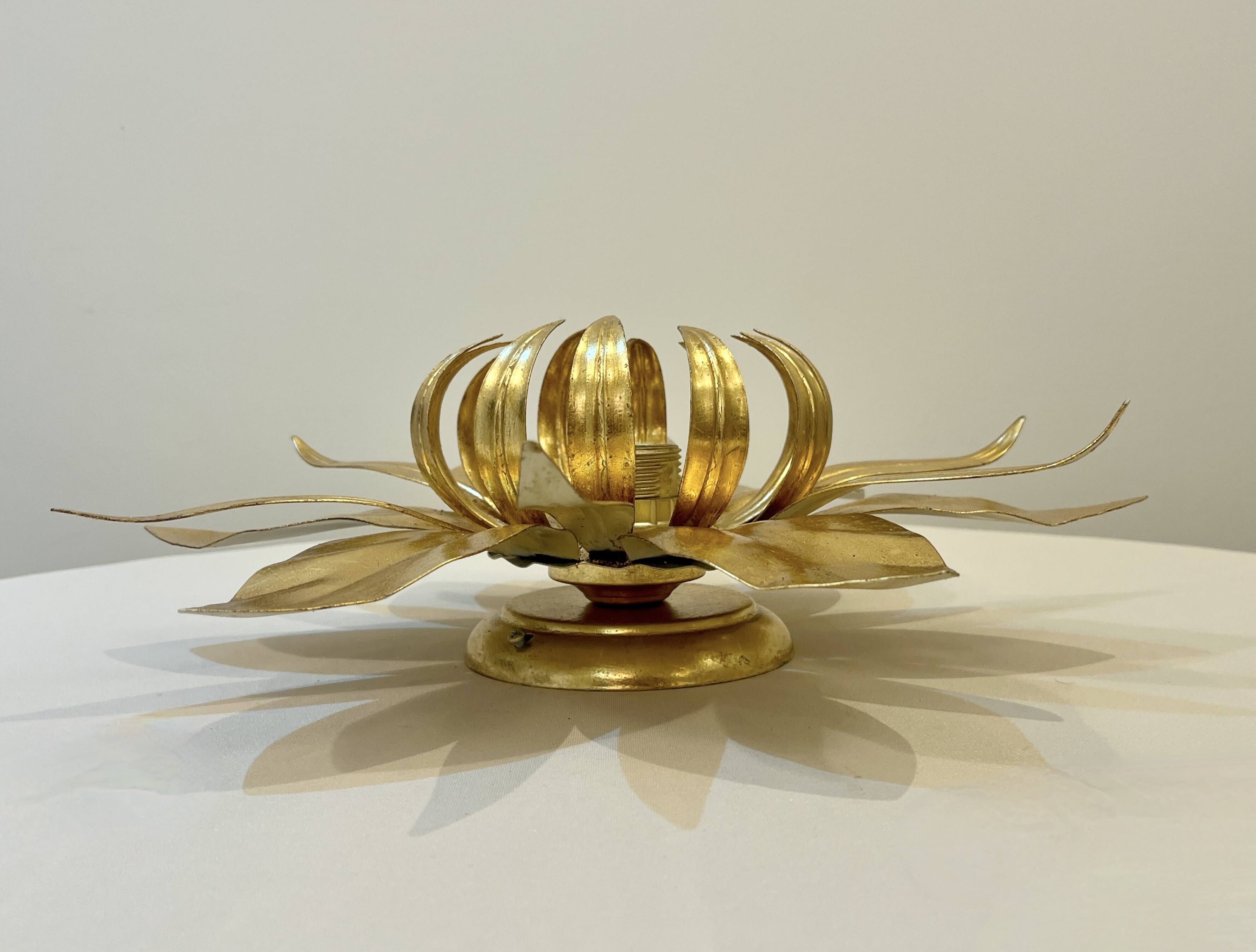 Masca style gold leaf metal flower wall light, 1970-1980