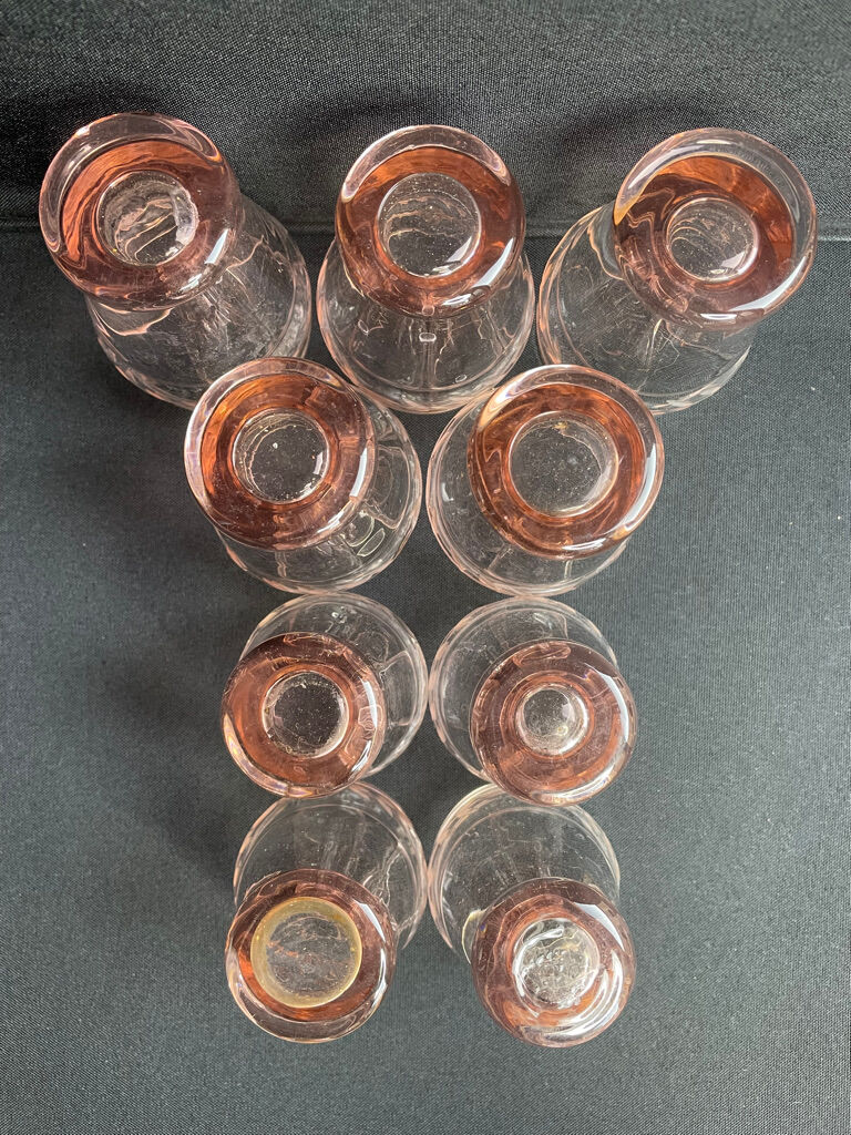 Service for 4 people - Art Deco - Glass or 1/2 pink crystal blown and cut