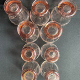 Service for 4 people - Art Deco - Glass or 1/2 pink crystal blown and cut