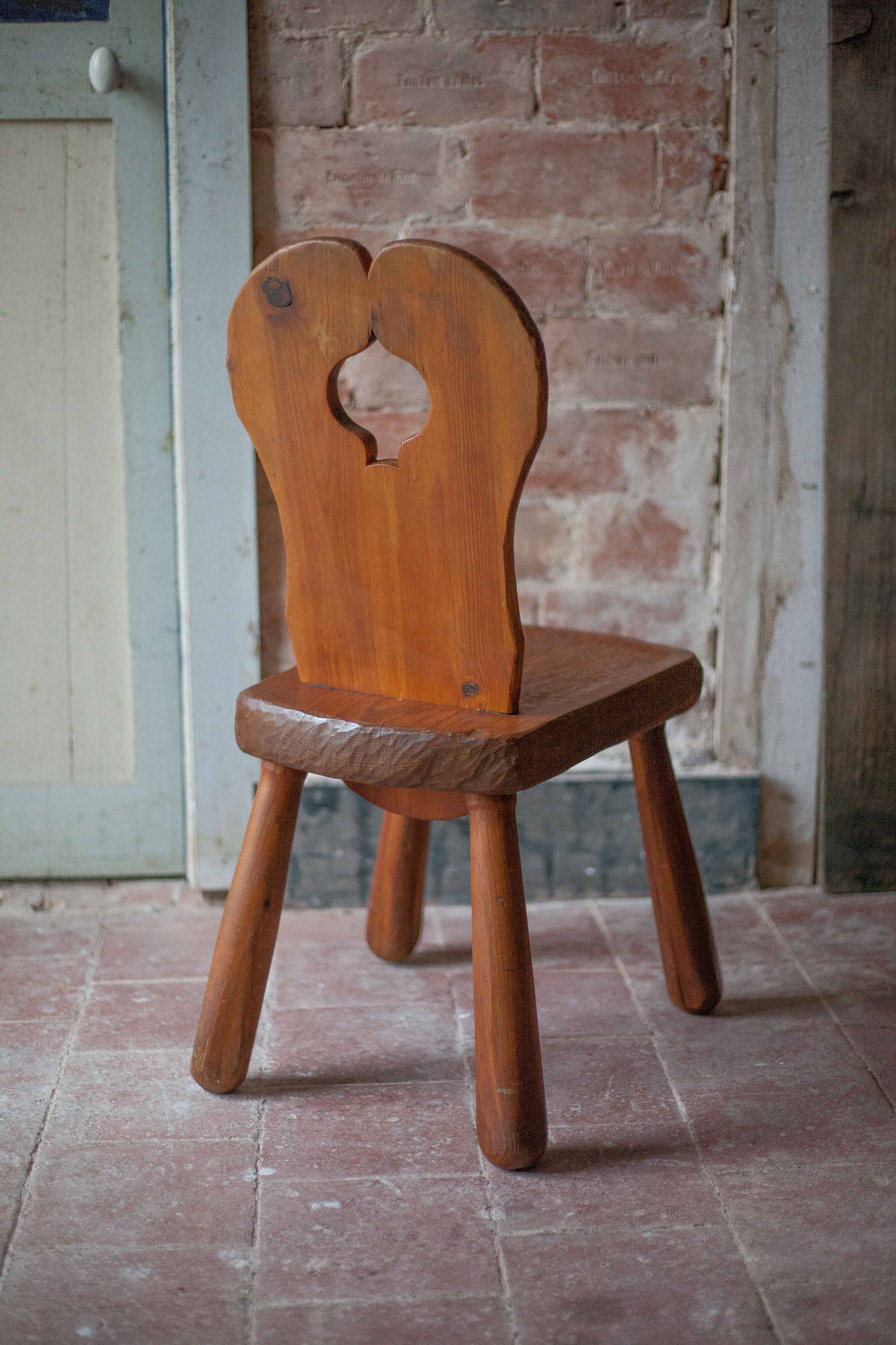 Vintage solid wood chair, brutalist chair, furniture, accent chair.