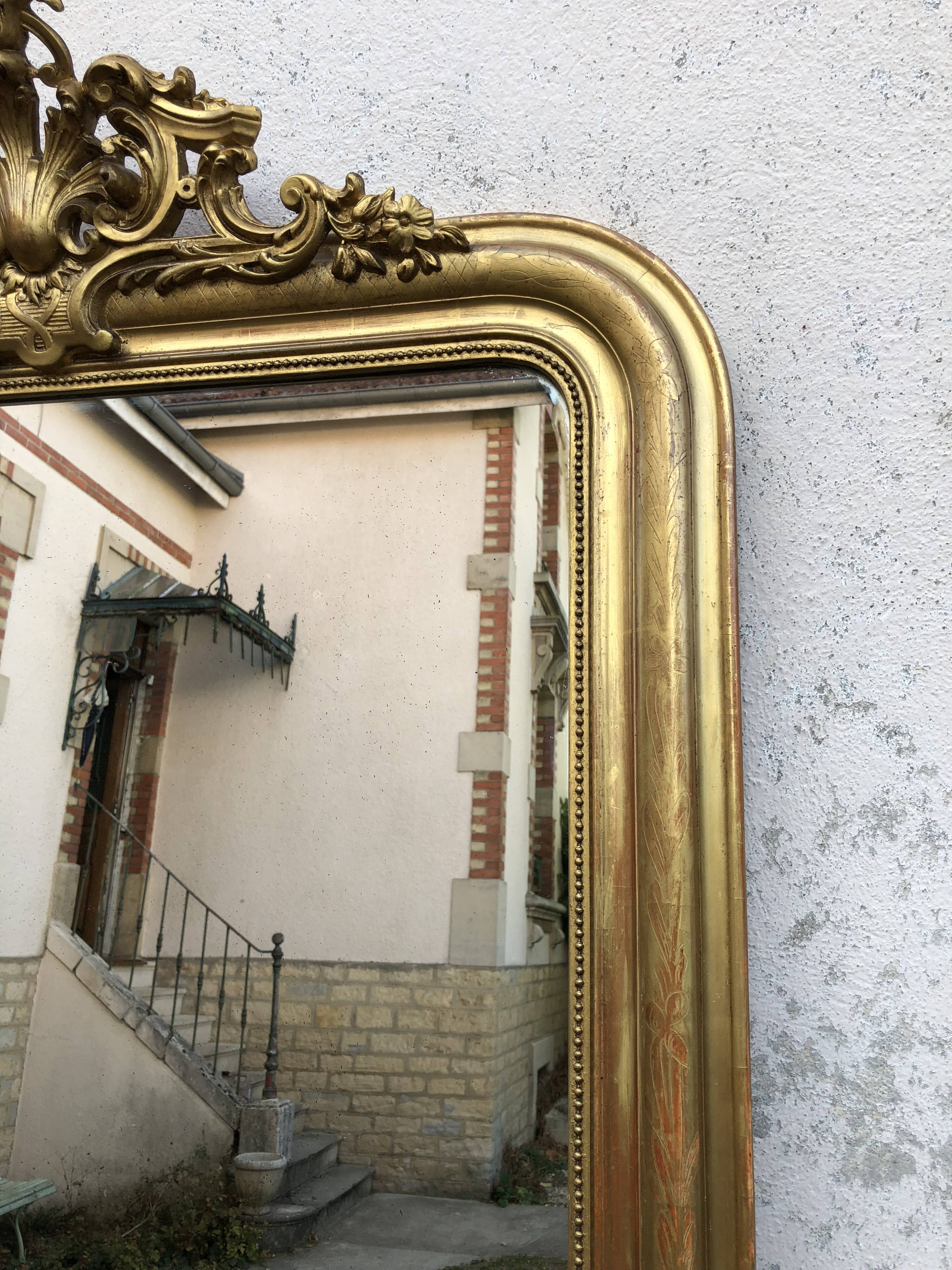 Miroir Louis-Philippe dorure feuille d'or 156x101cm