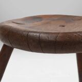 Hand-carved solid wood tripod stool with beautiful patina, France ca. 1900