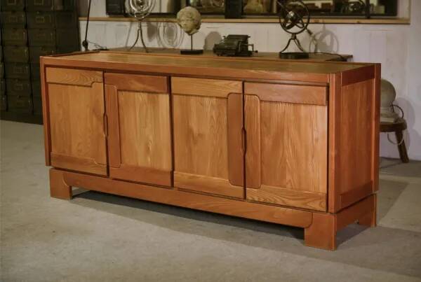 Elm wood sideboard in the style of Maison Regain, 1960s