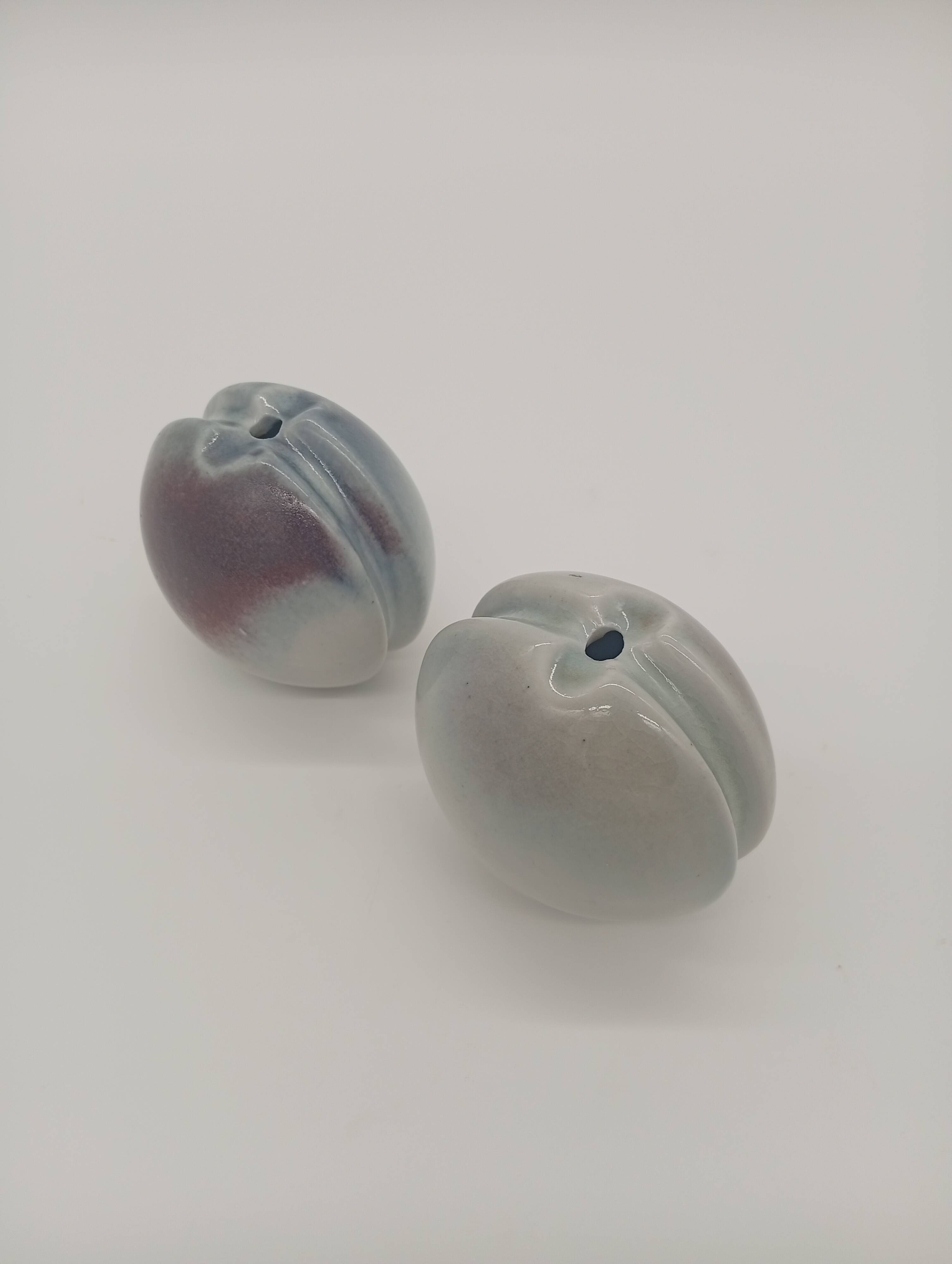 Duo 2 Vase Soliflore Lenticular Glazed Stoneware Grey Blue Purple Ceramic