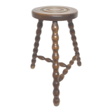 Vintage tripod stool in solid wood beaded legs