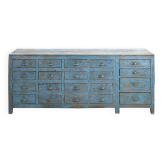 Vintage workshop furniture with 20 drawers in patinated wood
