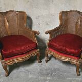 Pair of wooden and rattan armchairs, Louis XV style