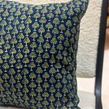 Indian cushion cotton block print flowers "forest" pattern - green/blue