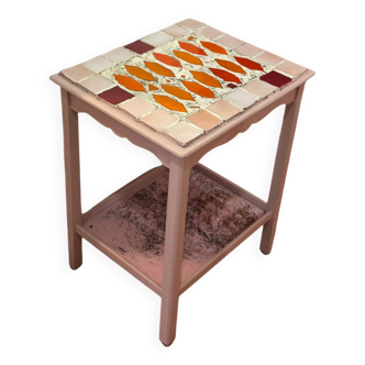 Side table serving console mosaic pink orange vintage charm original colorful