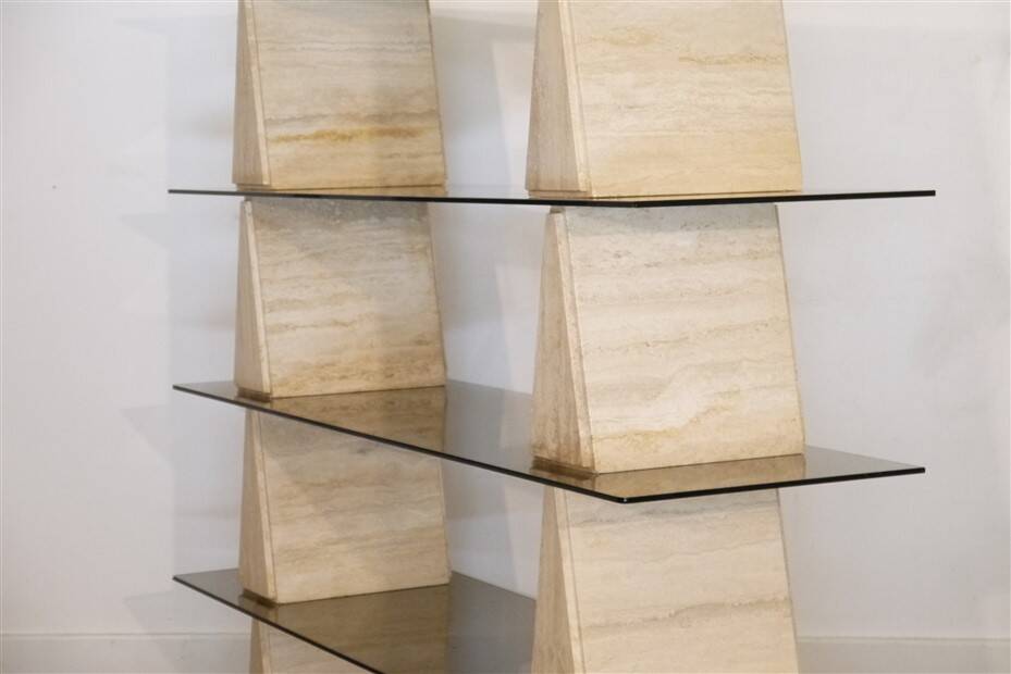 Italian travertine and glass shelf 1970