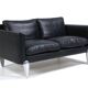 Vintage danish soren holst black leather 3 seater sofa with aluminium legs