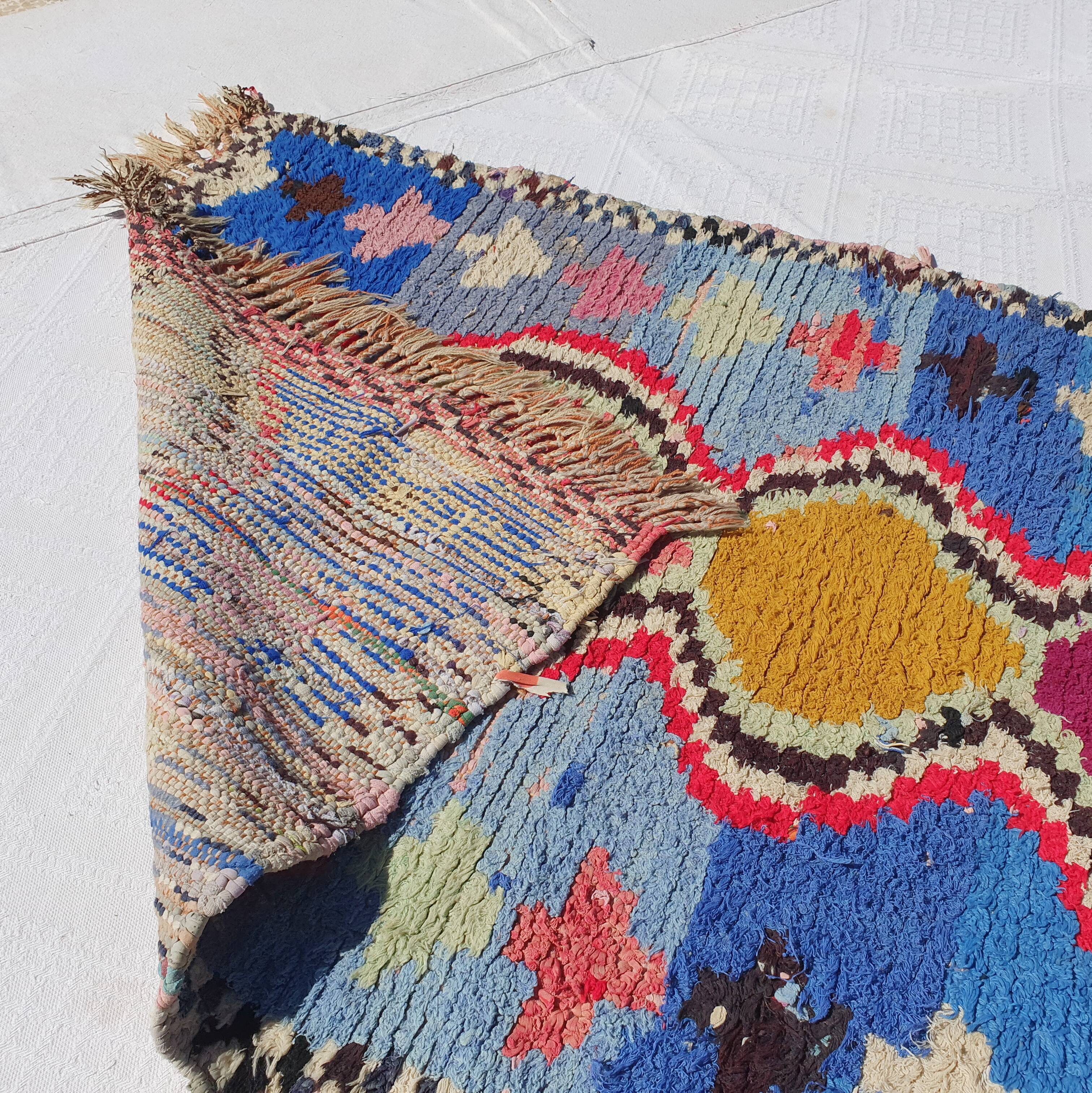 Moroccan blue Berber hallway rug hand-woven 250 x 80 cm