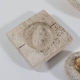 Vintage mid century travertine table set vide poche candleholder ashtray