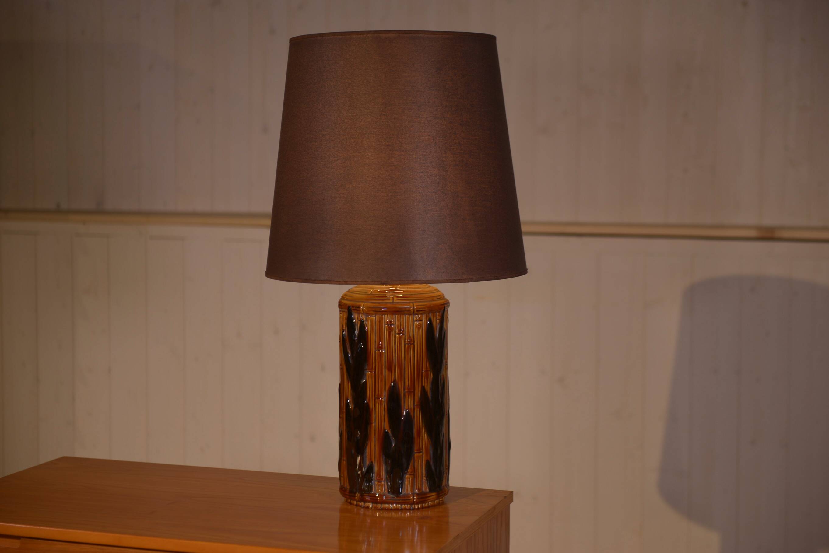 Ceramic lamp with bamboo decor, 1960s