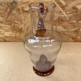 Antique clear blown glass pitcher + orange handle & foot vintage
