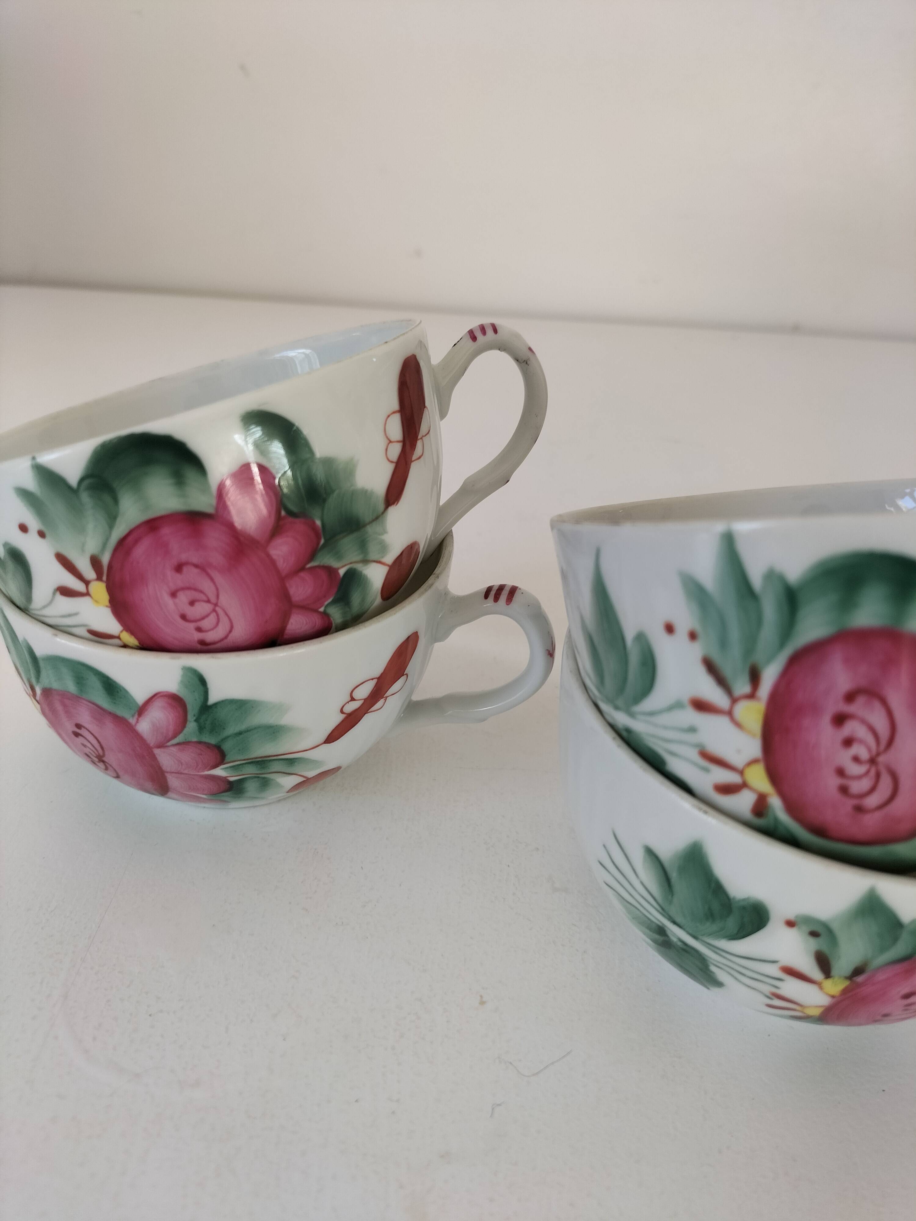4 tasses scandinaves peintes main Arnold Wiig - Ostfriesland années 50-60