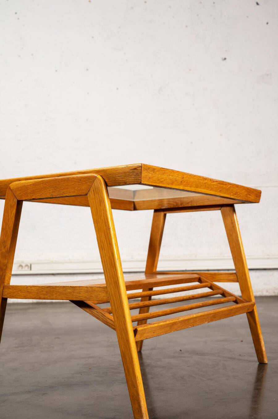 Glass and wood side table