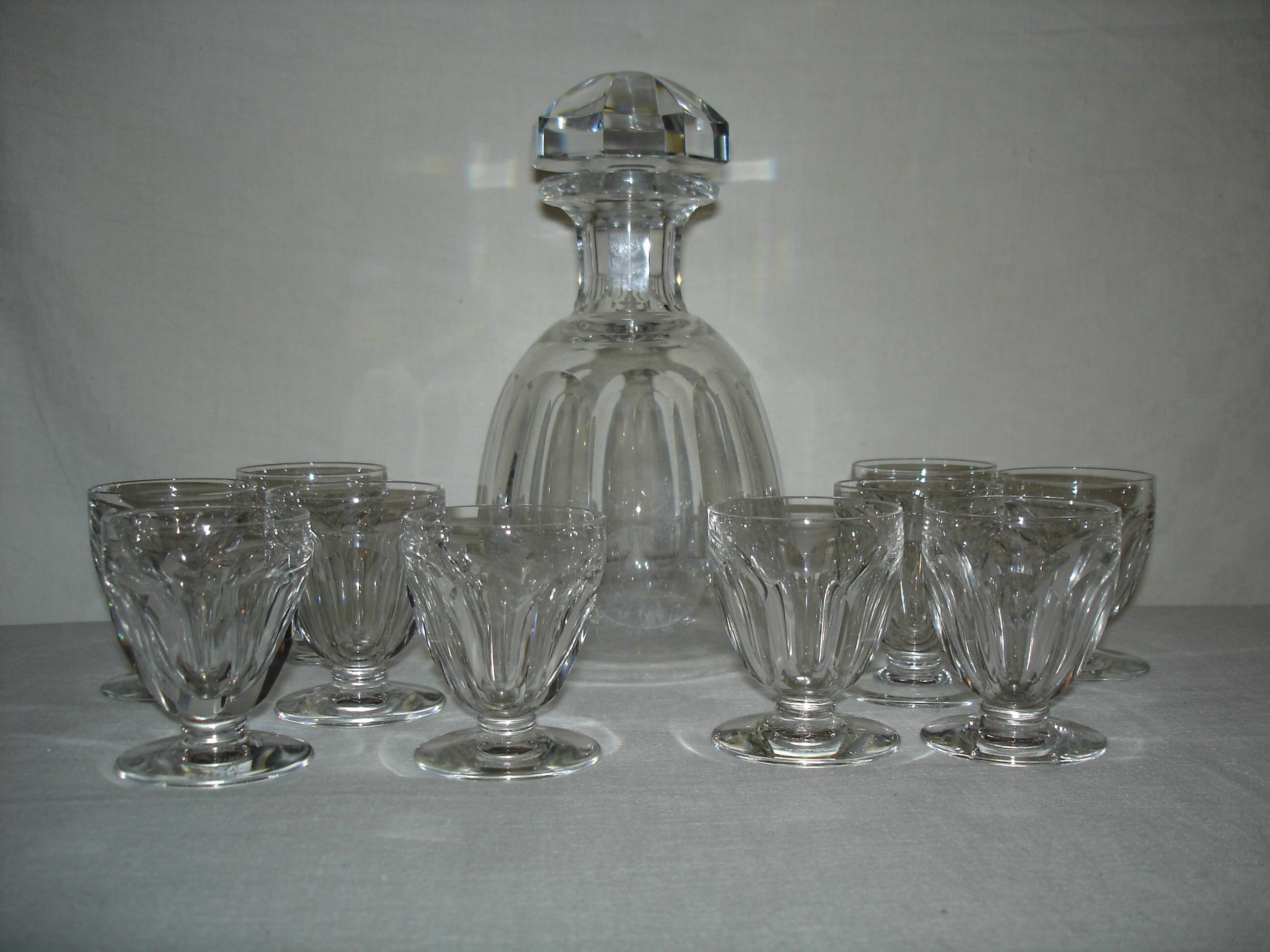 Baccarat valancay carafe + 10 crystal port glasses