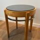 Pedestal table in sycamore veneer, chrome and marble top