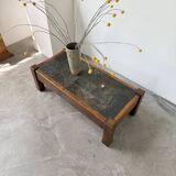 Table basse en chêne et ardoise 1950