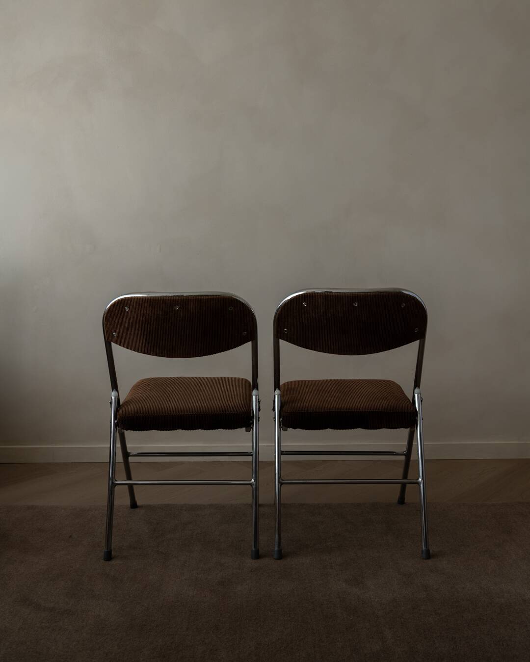 Vintage Chrome Folding Chairs (Pair) | Brown Corduroy Upholstery