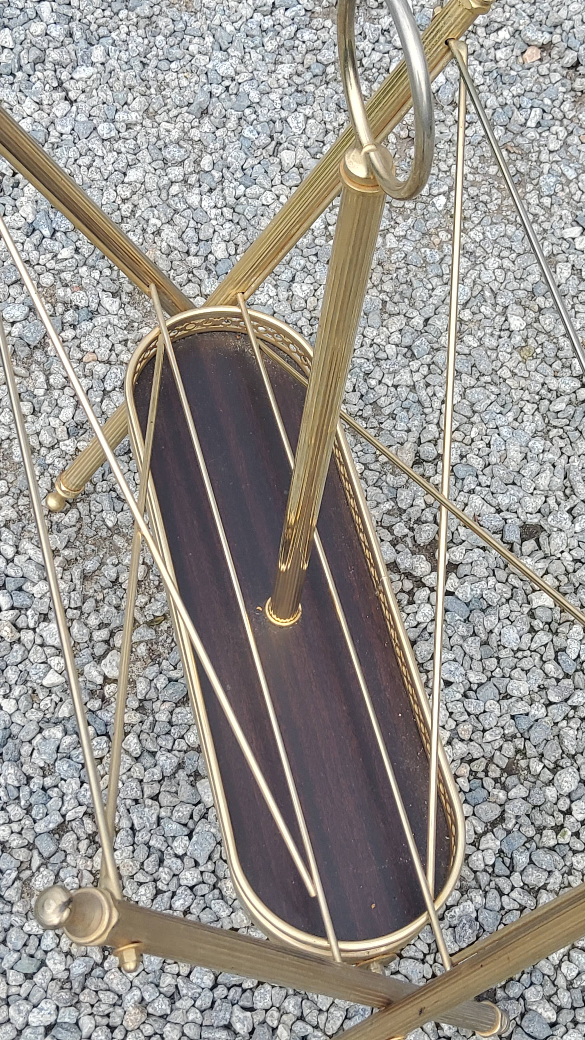 Vintage magazine rack from the 60s in neo-classical style in gold metal and mahogany