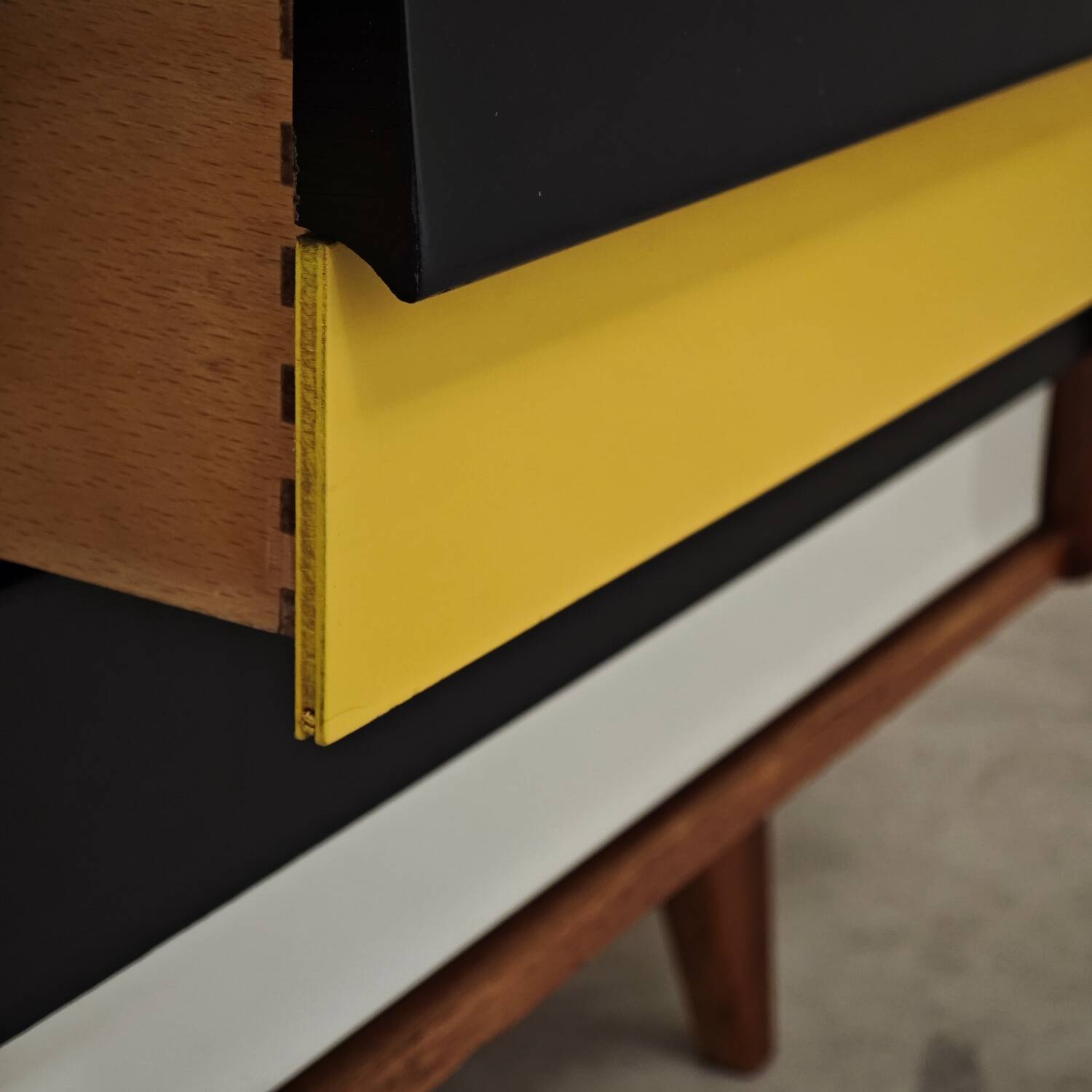 U453 yellow 8-drawer wooden sideboard by Jiri Jiroutek for Interier Praha 1960