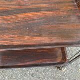 Folding serving cart in steel and mahogany wood on wheels, 70cm