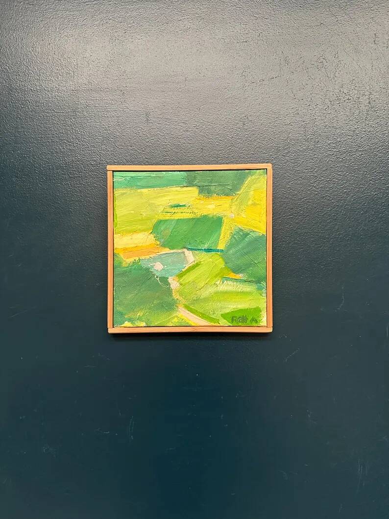 Original Swedish Oil on Canvas – “Early Summer Landscape” by Rolf Andersson – Signed – 2003 – Vintage & Framed – 24.5 × 24.5 cm