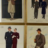 'La Moda Maschile', Set of 6 framed original illustrations of men's fashion from the 30s, Italy 1930