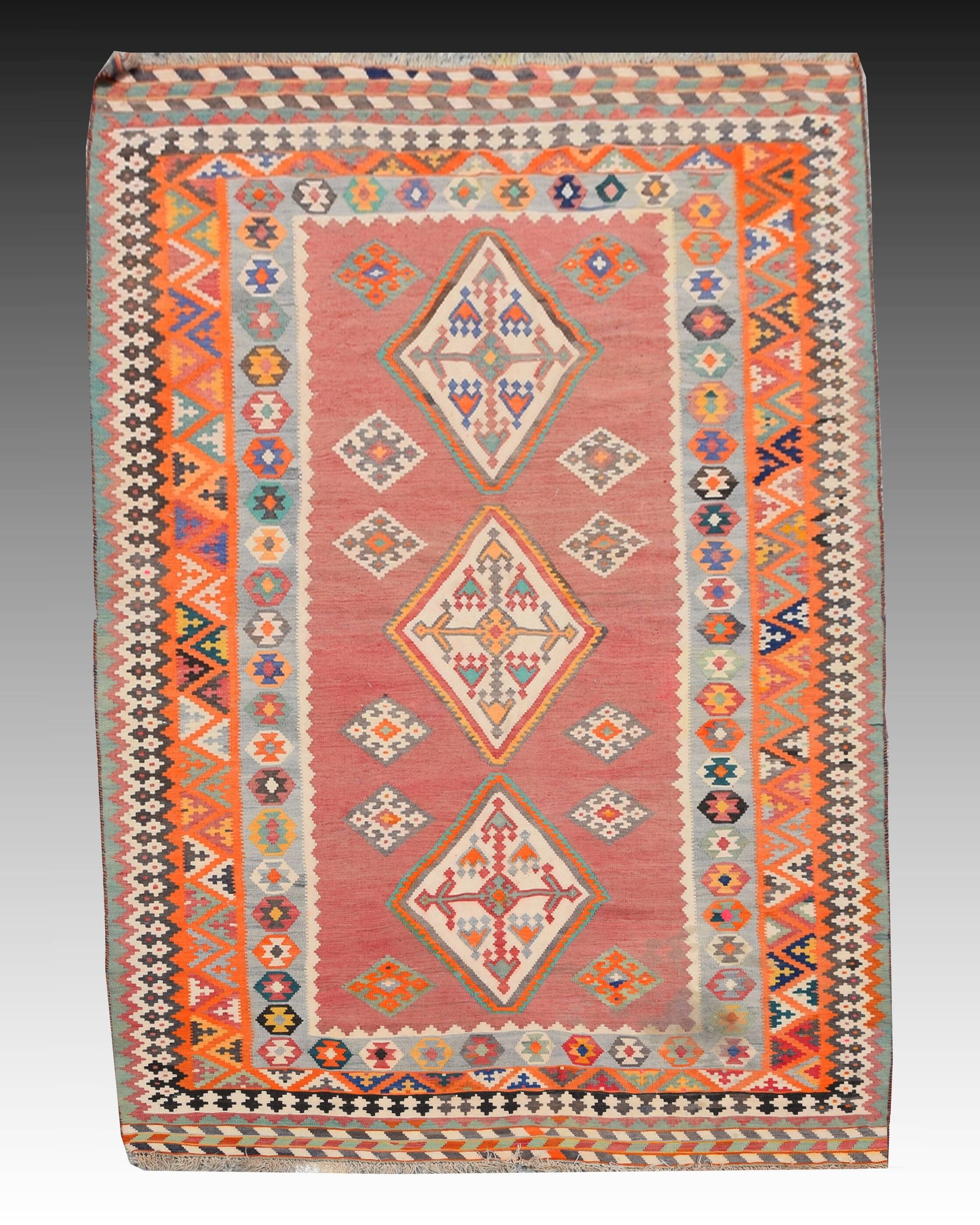Oriental Kilim Rug Shiraz Gashgai Antique: 1.50 X 2.85 Metres