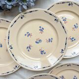 6 vintage K&G Luneville "Flore" porcelain dinner plates, 1950s, small blue flowers